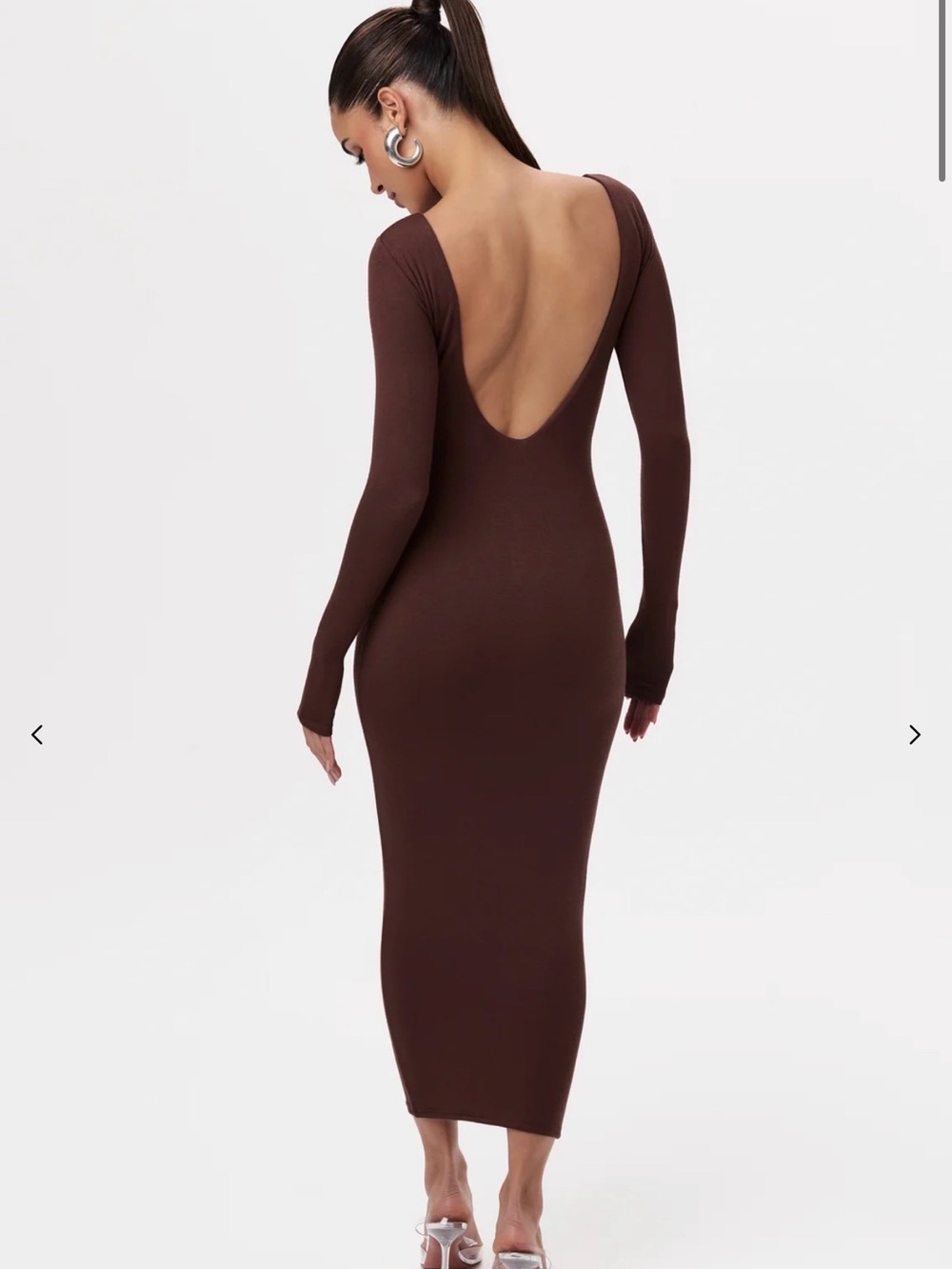 naked wardrobe Chocolate Brown Backless Long Sleeve Midi Dress